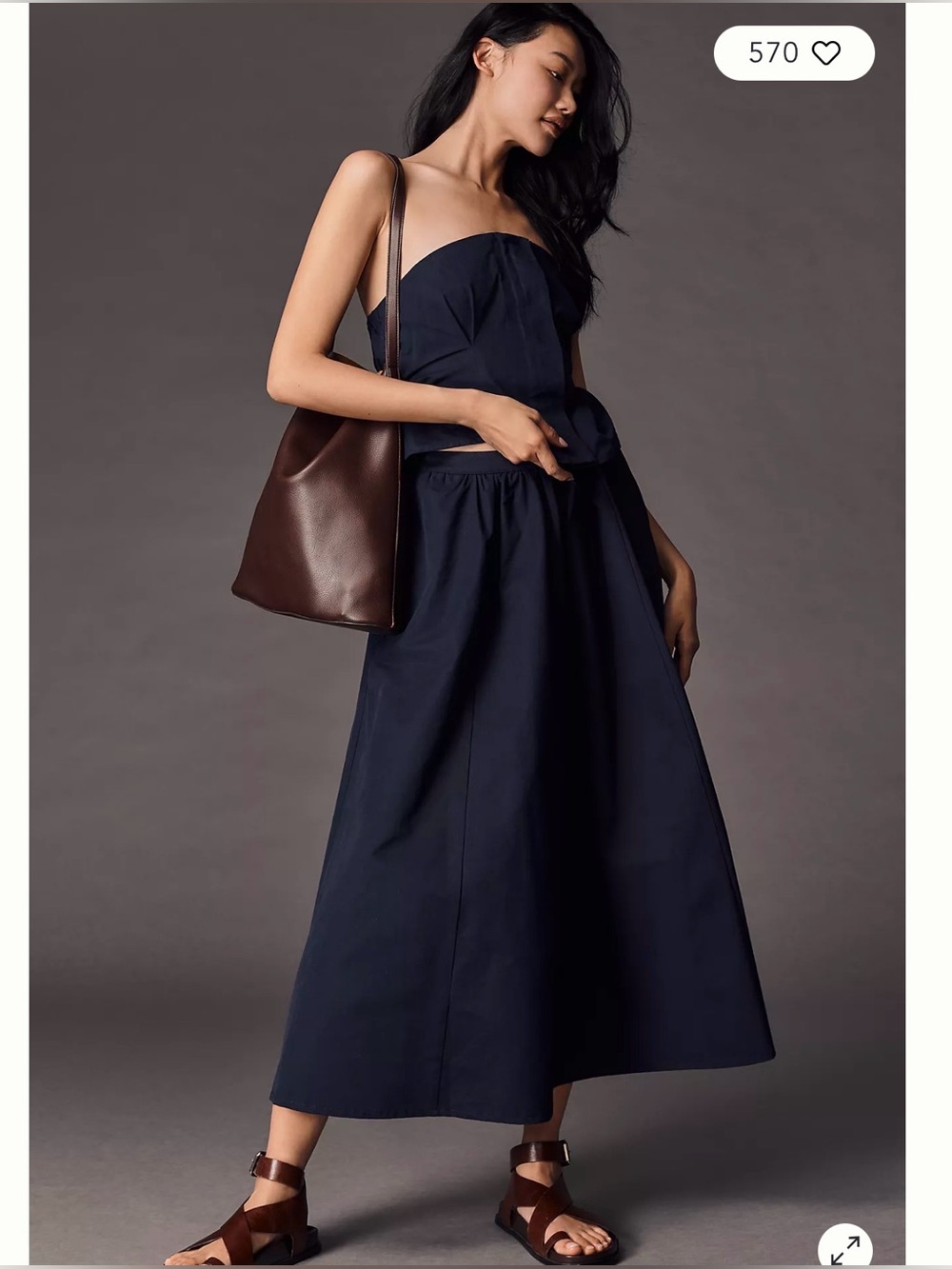 Anthropologie Maeve The Jacie Poplin Midi Skirt Navy Blue A-Line